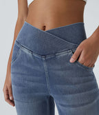 Halara Flex™ Jean Évasé à Taille Haute avec Poche Crossover Tissu Élastique Lavé