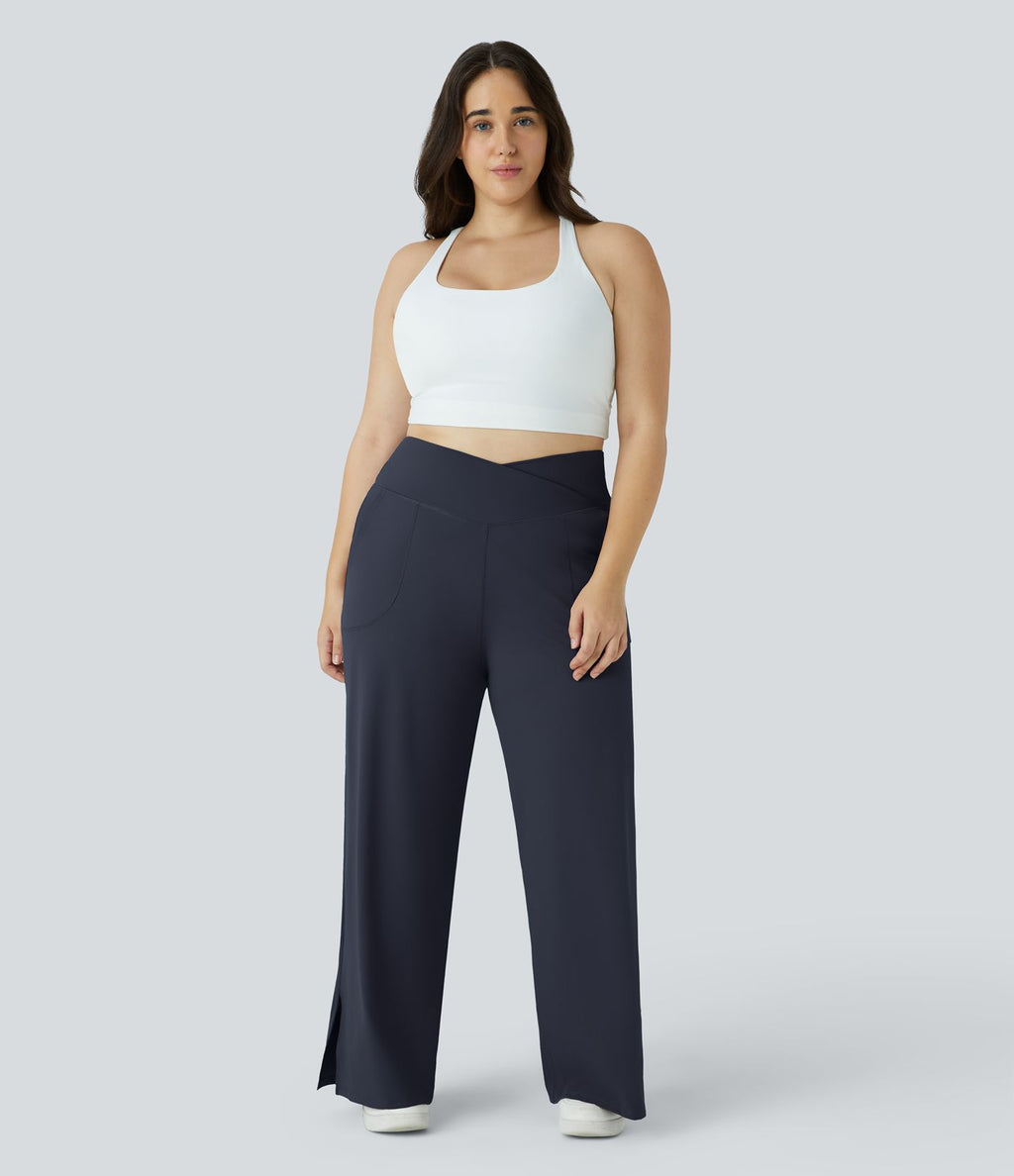 Pantalon yoga large grande taille croisé avec ourlet et poches DayStretch - Smile