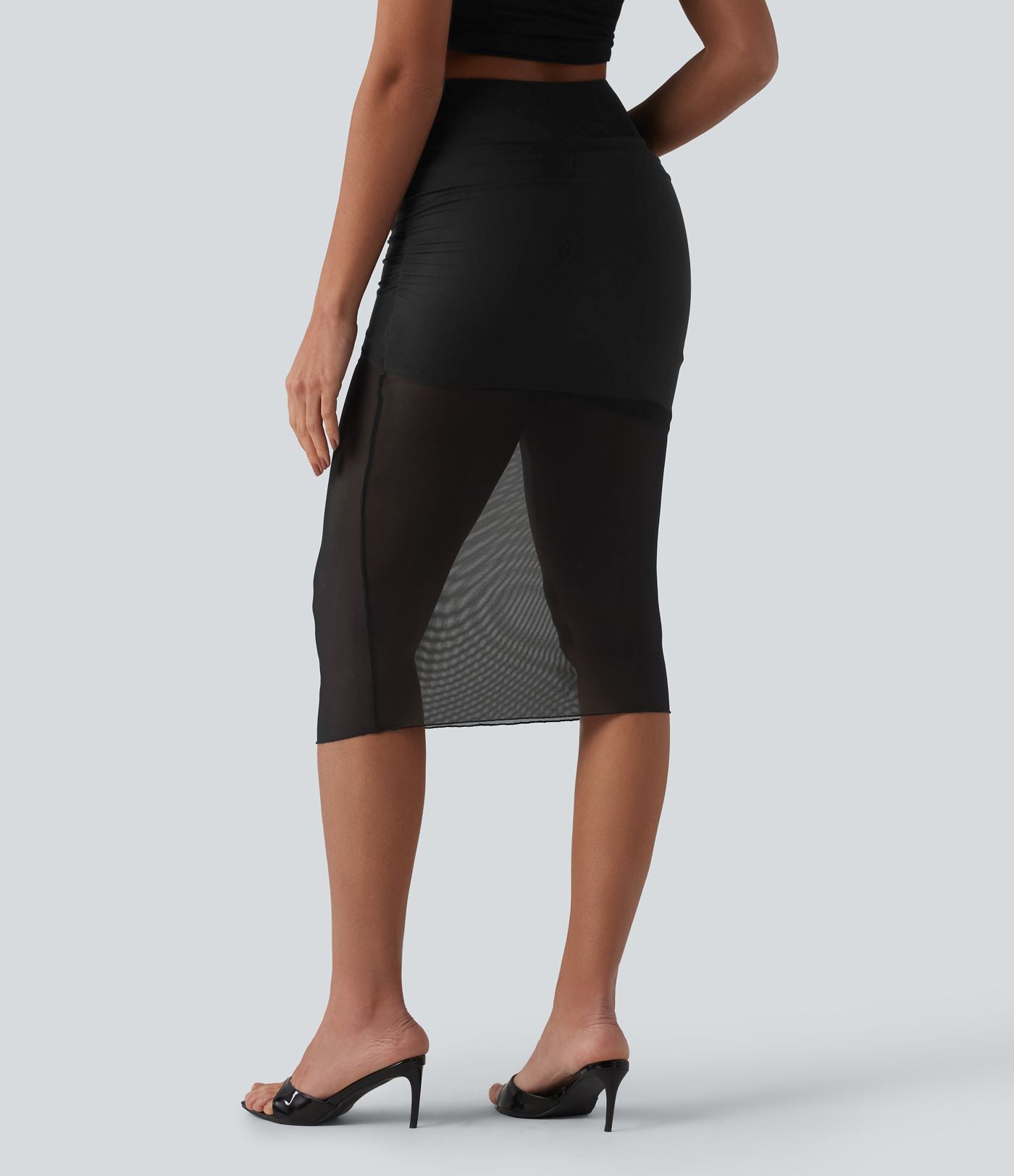 Jupe midi décontractée 2-en-1 taille haute ventre plat avec maille moulante