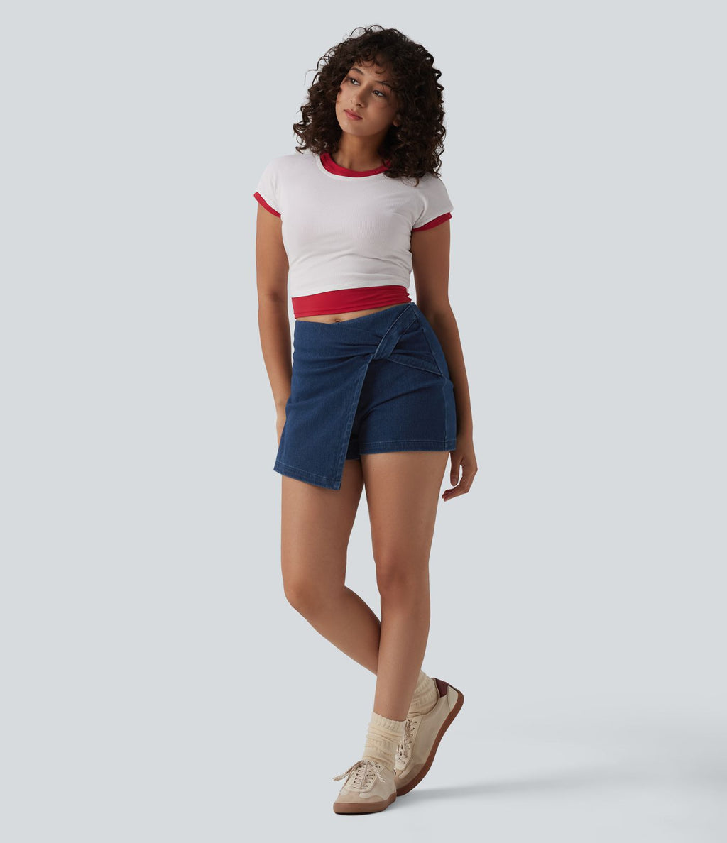 Halara Flex™ Skort micro-court en denim taille mi-haute