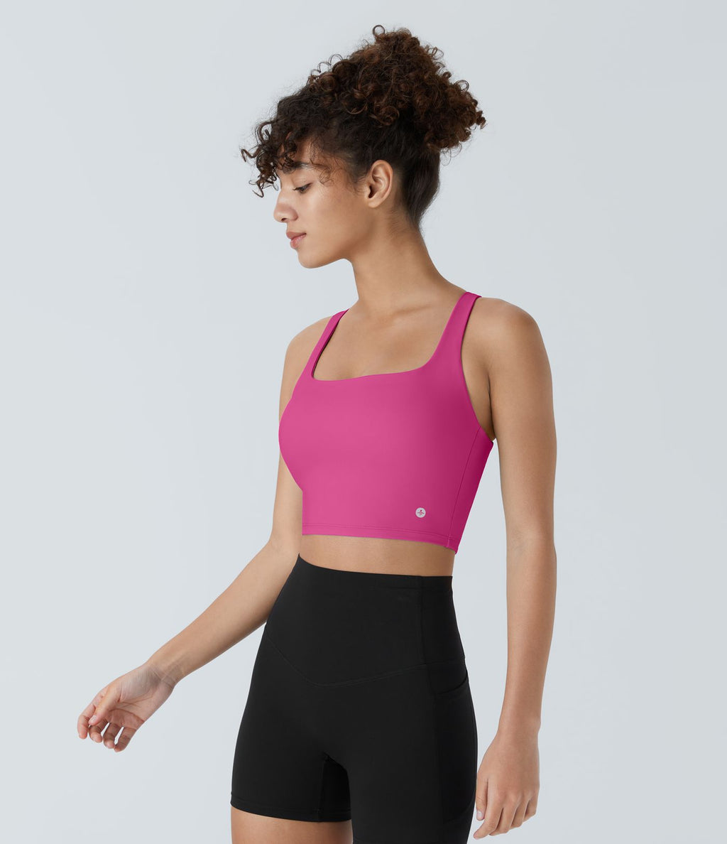 Débardeur yoga court SoftlyZero™ Airy col carré dos nu bretelles croisées effet frais InstantCool, bonnets A-C, protection solaire UPF50+