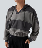Sweat-shirt de sport patchwork à capuche avec cordon de serrage et manches longues
