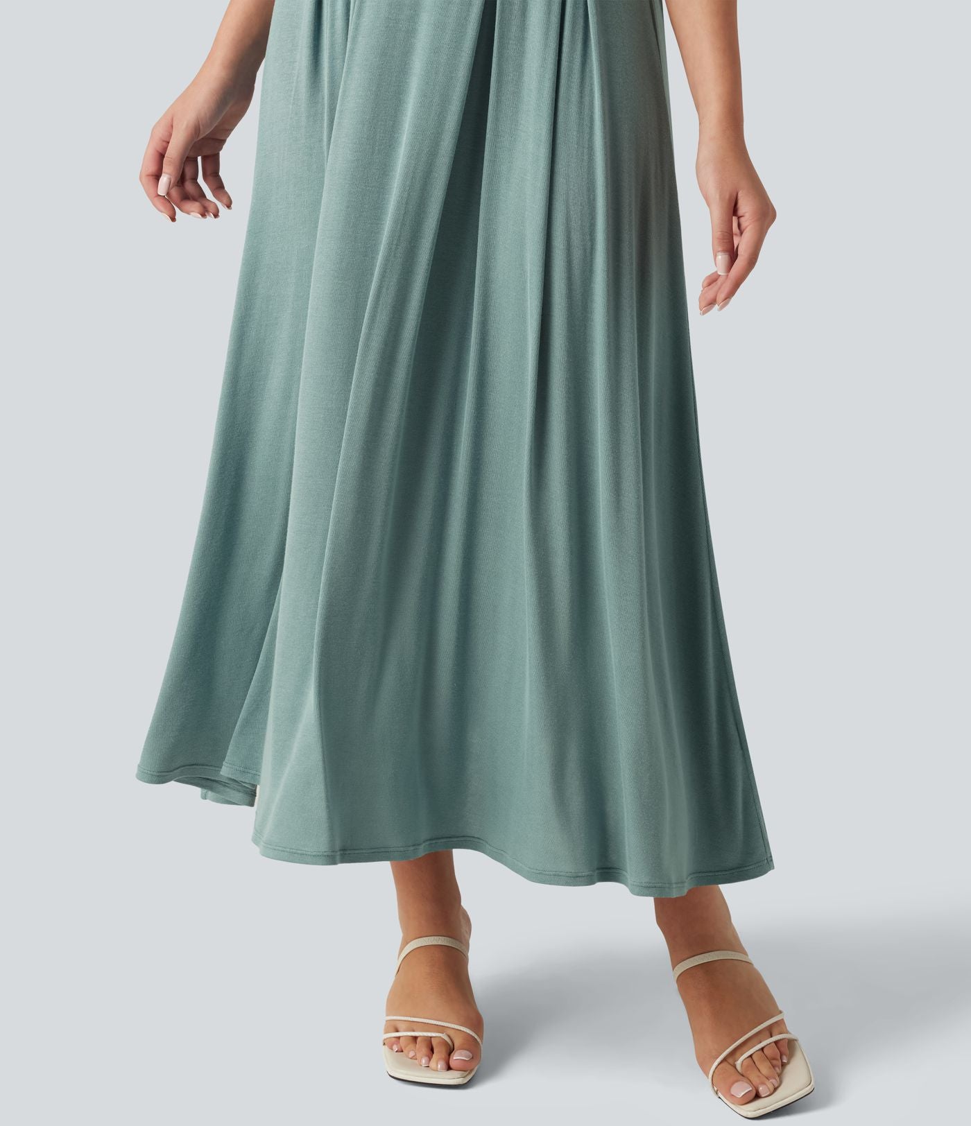 Robe midi casual fluide côtelée gainante à épaules dénudées