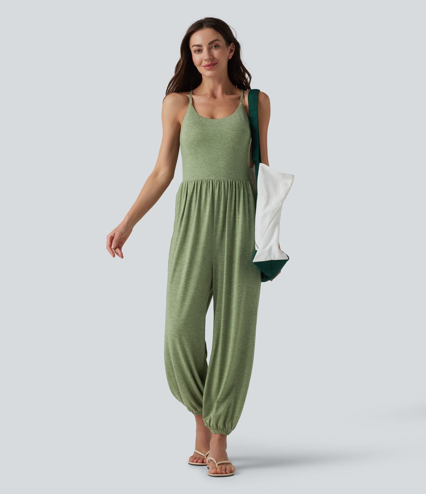 Combinaison décontractée chinée sans manches à dos croisé et soutien-gorge intégré, avec poches - Easy Peasy