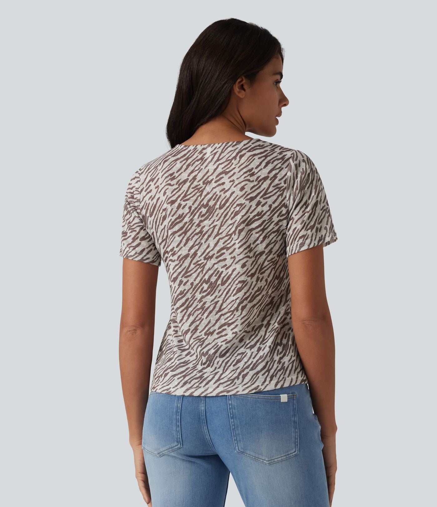 T-shirt casual imprimé zèbre col rond à manches courtes