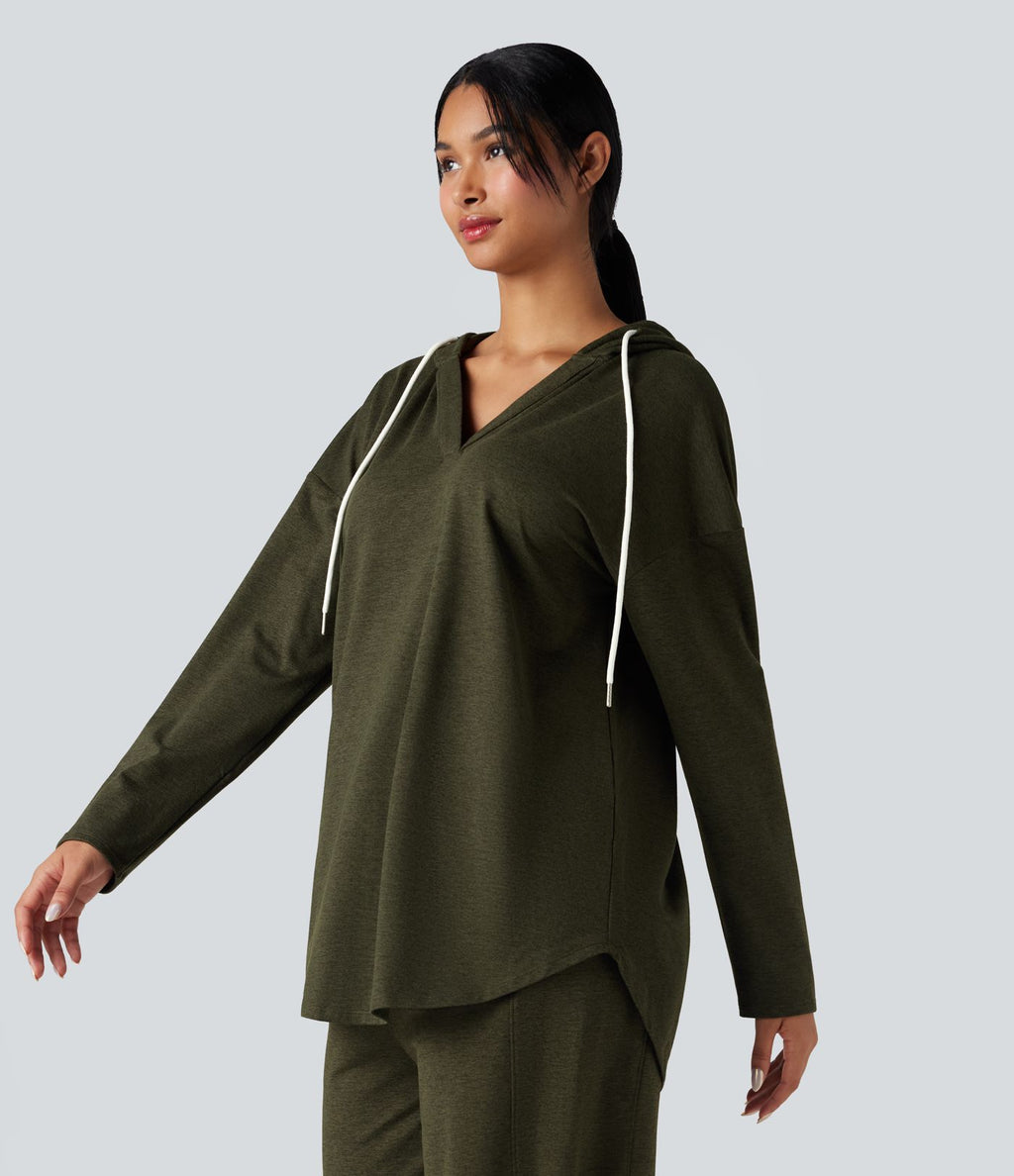 Sweat-shirt à capuche thermique oversize chiné séchage rapide ourlet arrondi - UPF40+