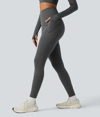 Legging running polaire thermique gainant croisé dos taille haute Halara UltraSculpt™ Heat avec poches