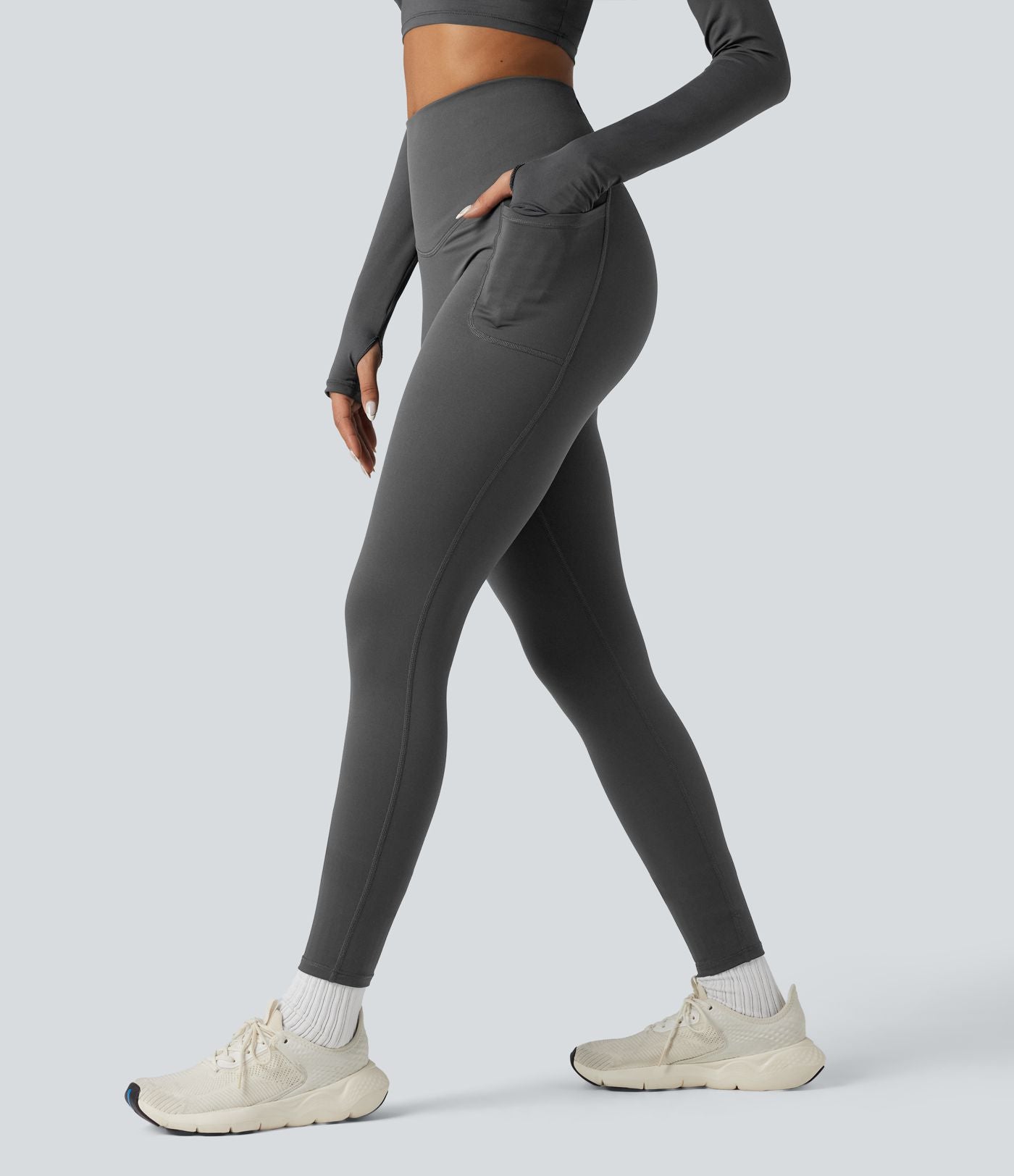 Legging running polaire thermique gainant croisé dos taille haute Halara UltraSculpt™ Heat avec poches