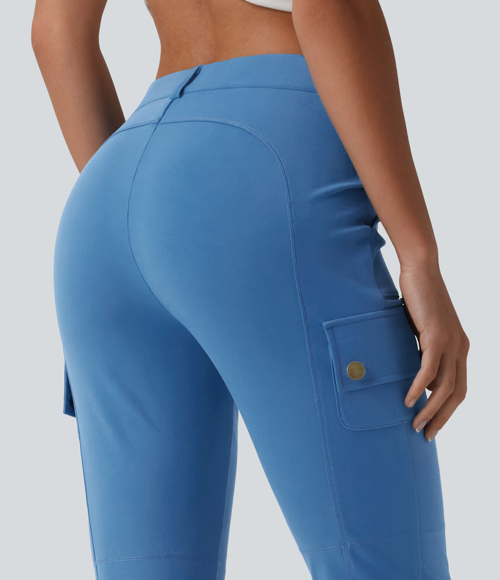 Pantalon cargo pedal pusher ajusté uni taille haute DayStretch avec poches zippées