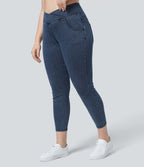 Halara Flex™ Legging Travail  7/8 Taille Croisée en Denim Tricot Extensible Taille Haute Poches Multiples Grande Taille