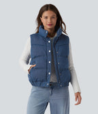 Halara Flex™ Doudoune sans manches en denim à col montant avec poches