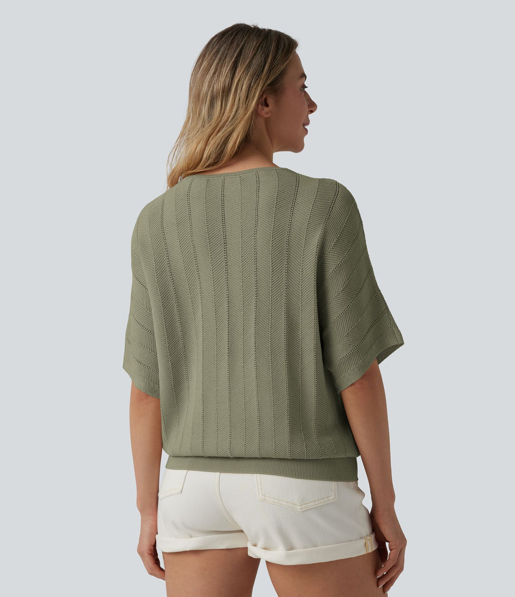Pull décontracté col V manches courtes