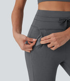 Jogging de yoga corsaire à taille haute, cordon de serrage, séchage rapide et poches latérales