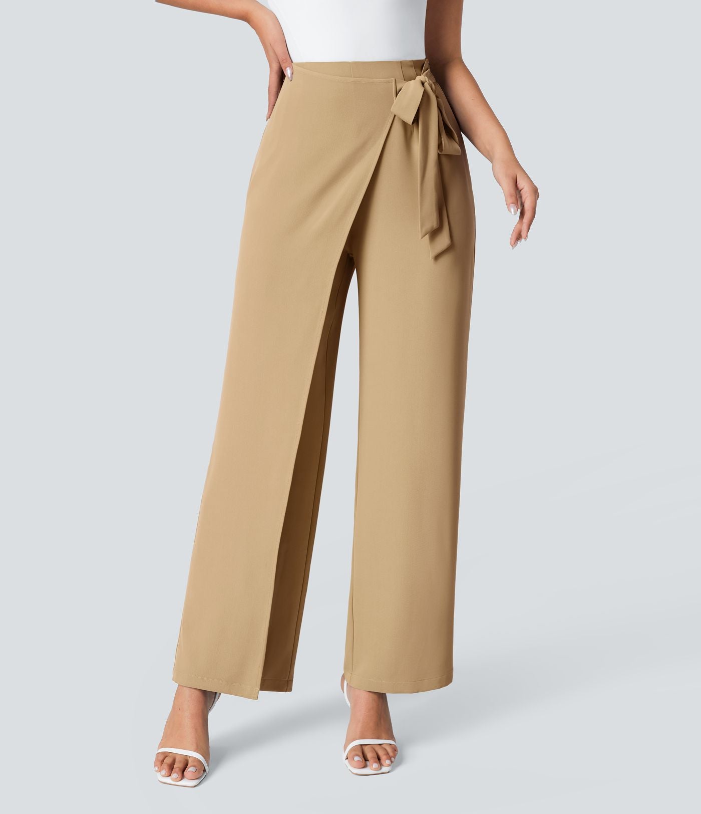 Pantalon Tailleur Large Fluide Taille Haute Fermeture Éclair Invisible