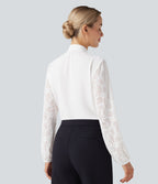 Blouse col V manches longues dentelle contrastante