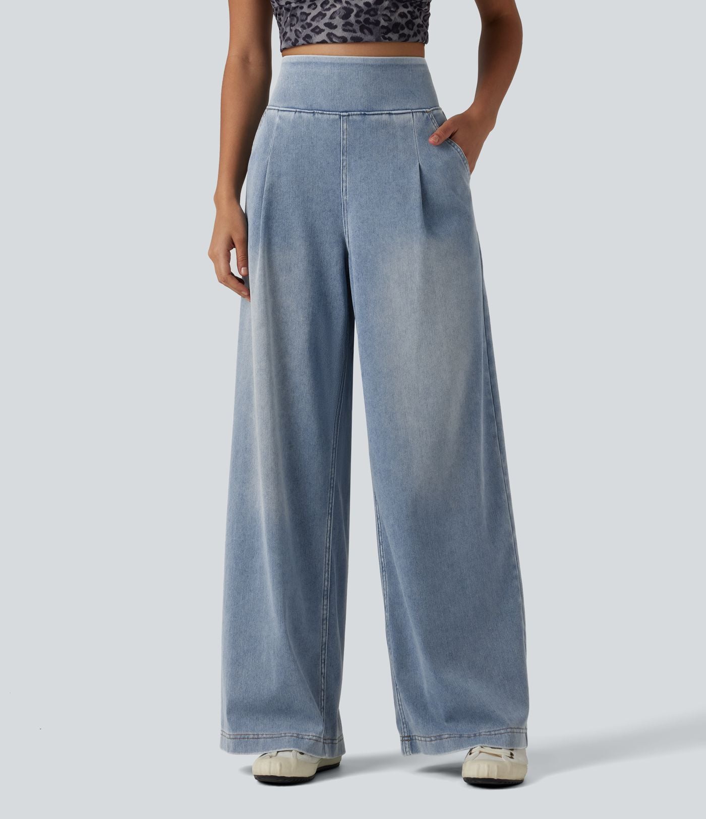 Jean large Halara Flex™ délavé décontracté, taille haute, à poches
