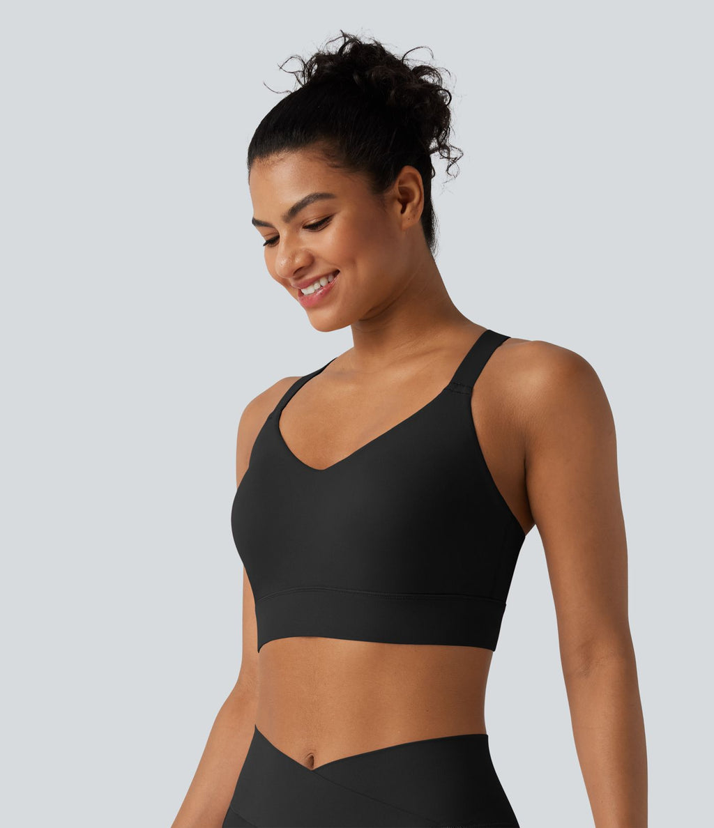 Haut brassière de sport Halara UltraSculpt™ maintien moyen col V, dos nu, bretelles croisées, coussinets amovibles, bonnets E à G