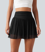 Short 2-en-1 taille haute gainant avec détails froncés, mesh contrasté avec poches, 7,5 cm