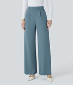 Halara Flex™ Pantalon Tailleur Droit à Taille Haute avec Pli Poches Latérales en Crêpe