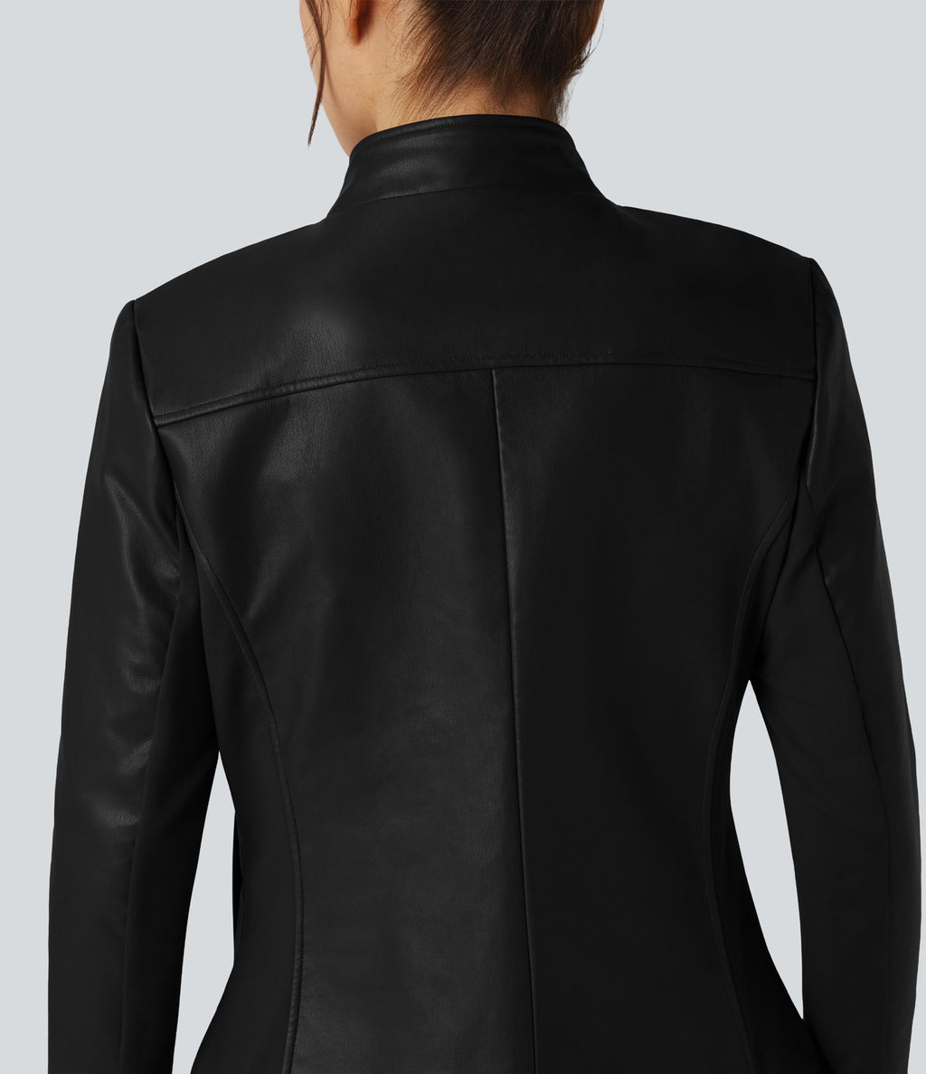 Veste polaire tissu enduit col montant zippée à manches longues avec poches