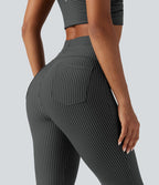 Pantalon de yoga flare taille haute rayé avec cordon de serrage et poches