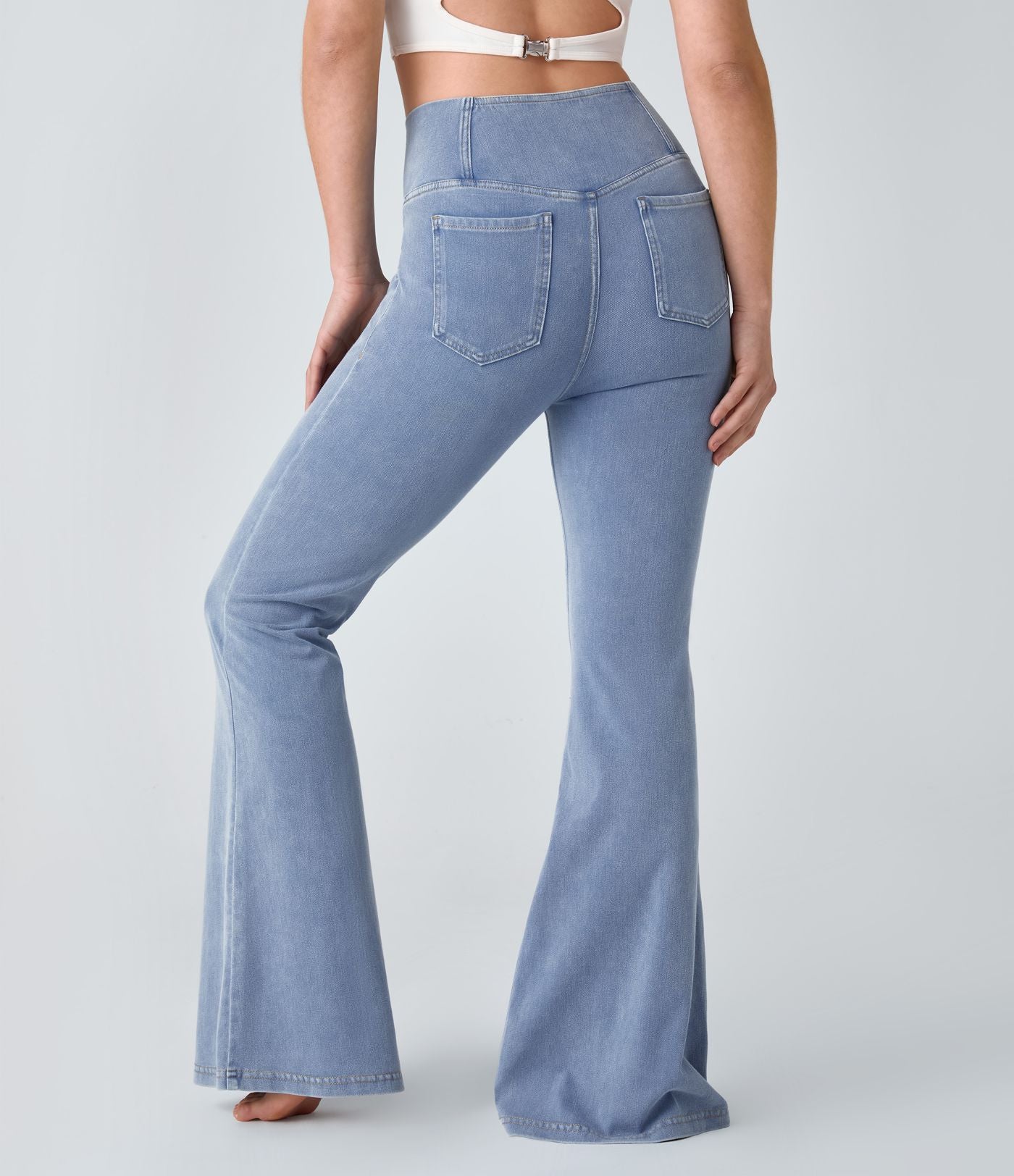 Jean super évasé Halara Flex™ décontracté maille denim extensible délavée effet frais InstantCool taille haute poches croisées