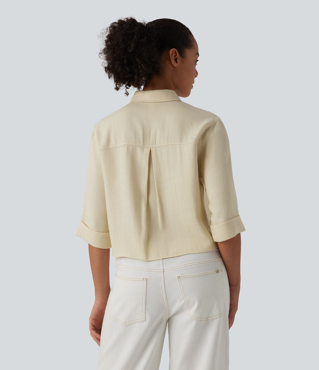 Chemise décontractée mélange lin manches mi-longues