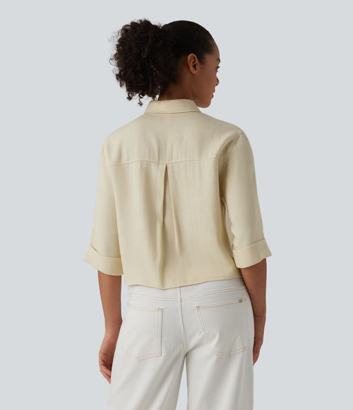 Chemise décontractée mélange lin manches mi-longues