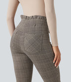 Pantalon tailleur skinny Halara Flex™ paper bag pied-de-poule carreaux taille haute à nœud avec poches