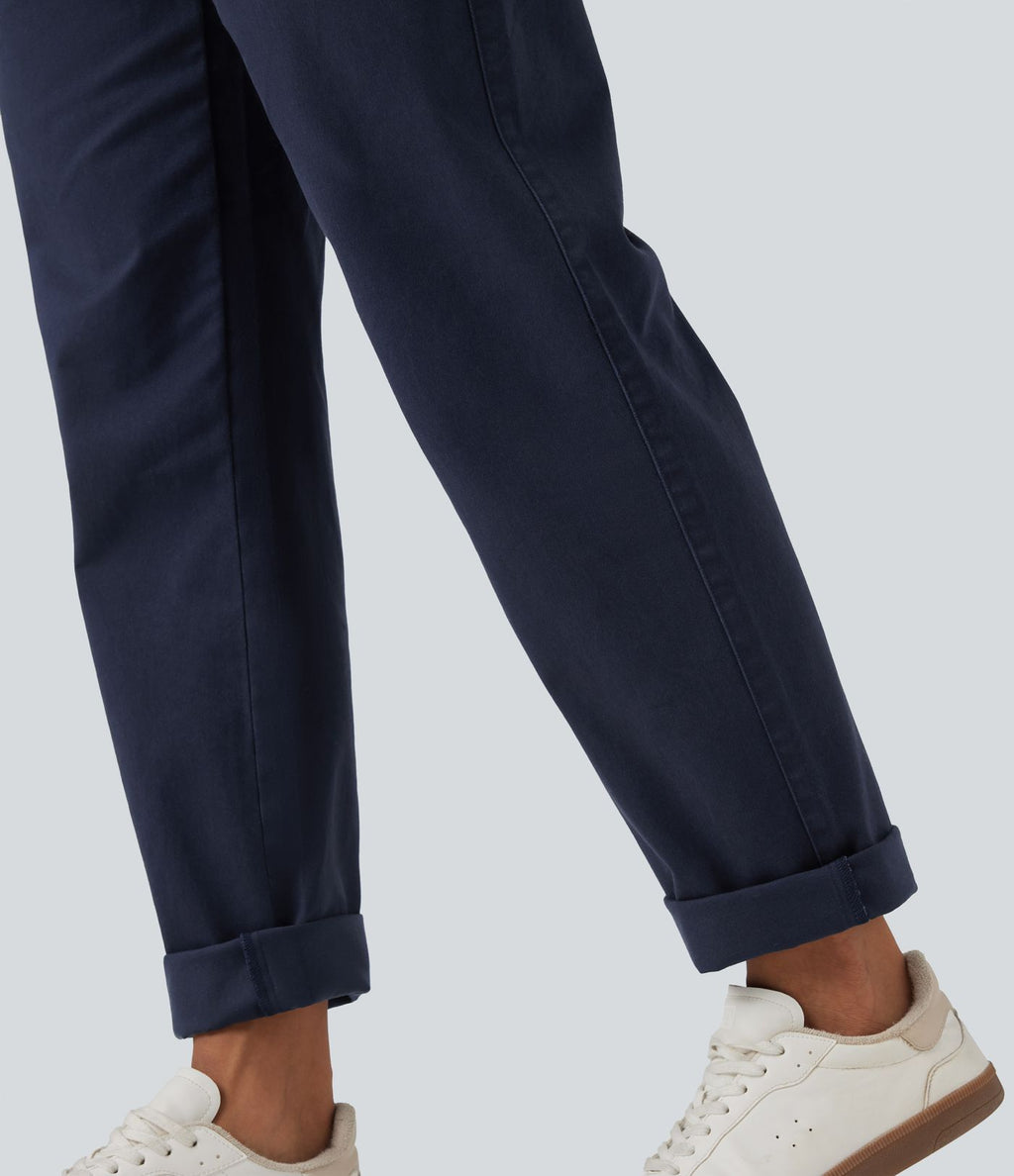Pantalon coton fuselé taille mi-haute avec poches