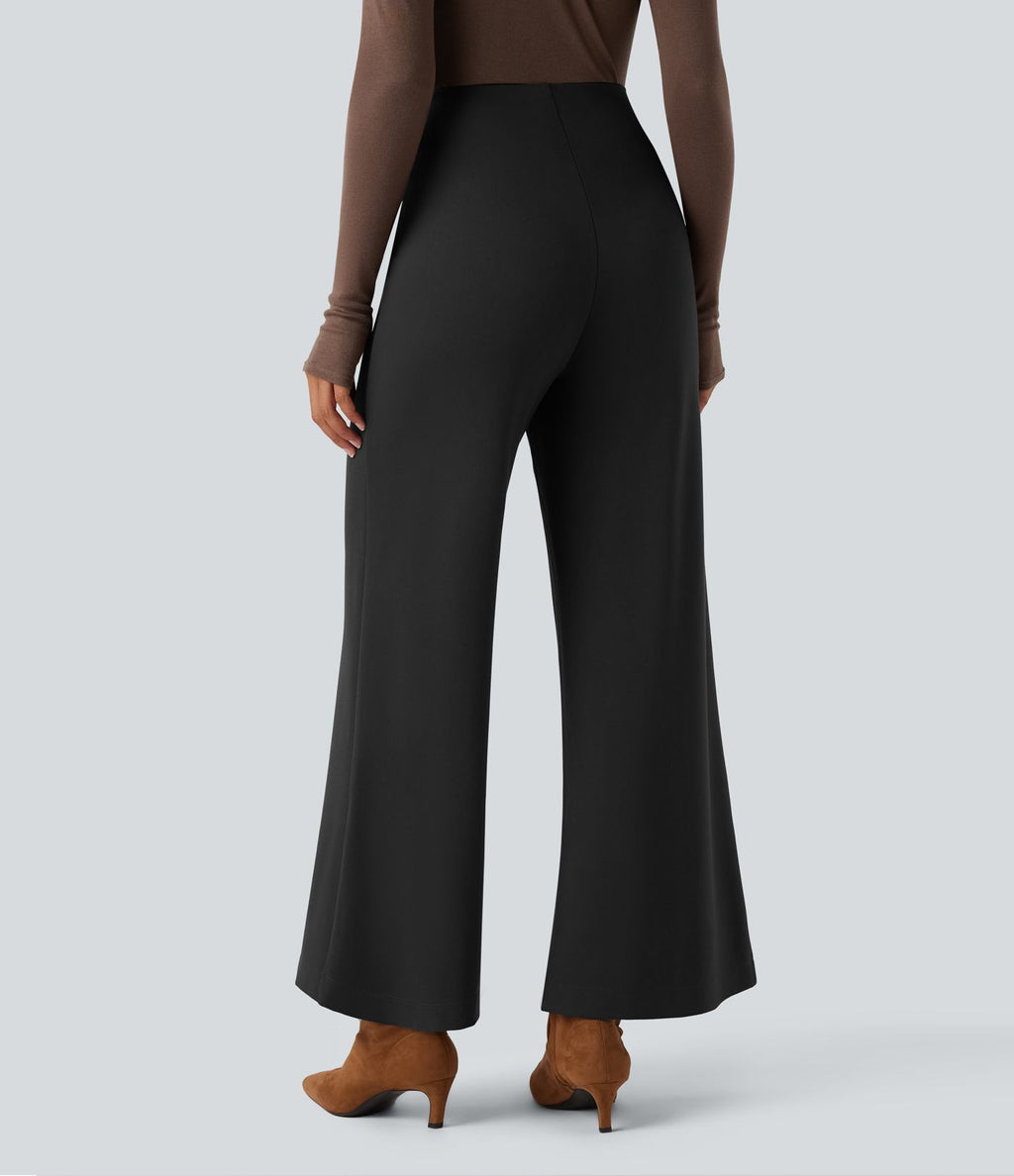 Pantalon tailleur taille haute évasé ample en ponte roma résistant