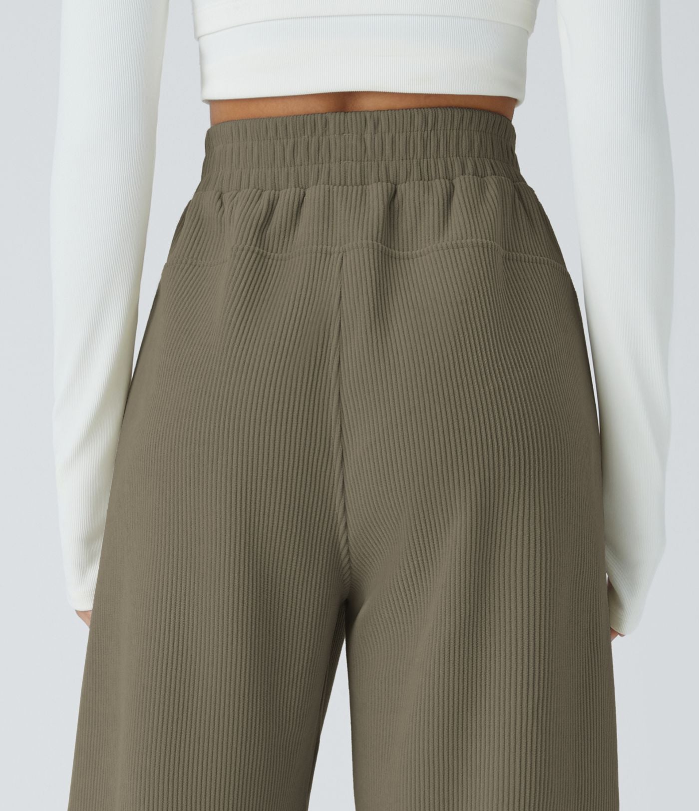 Pantalon velours côtelé de jogging décontracté à taille haute avec poches latérales
